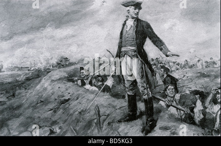 Schlacht von Bunker HILL 1775 - Oberst Prescott Lünetten seine Männer - siehe Beschreibung unten Stockfoto