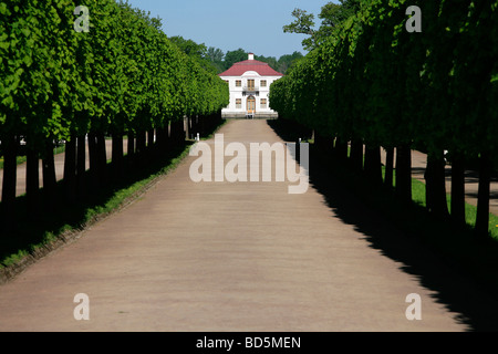 Die Marly Palace in der unteren Gärten aus dem 18. Jahrhundert Schloss Peterhof in St. Petersburg, Russland Stockfoto