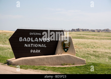 Badlands Nationalpark Ortseingangsschild im Südwesten South Dakota USA Stockfoto