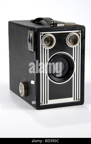 Vintage Box-Kamera isoliert auf weißem Hintergrund Stockfoto