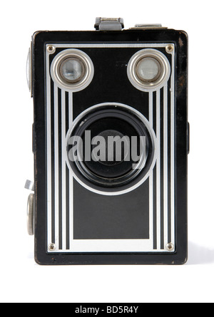 Vintage Box-Kamera isoliert auf weißem Hintergrund Stockfoto