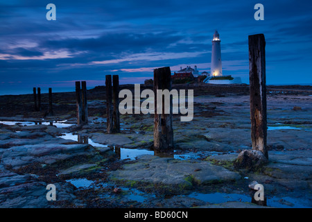 England Tyne tragen St Mary s Leuchtturm St. Marys Insel und ein beliebtes Touristenziel Leuchtturm in der Nähe von Whitley Bay Stockfoto