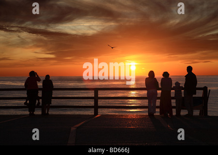 Sechs Personen den Sonnenuntergang in Rouen in der Normandie während einer Möwe oben, Frankreich, Europa fliegen Stockfoto