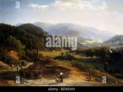 Bildende Kunst, Schirmer, Johann Wilhelm (1873-1863), Malerei, "Landschaft Bei Baden-Baden" (Baden-Baden Landschaft), 1854, Öl Stockfoto