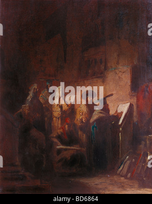 Bildende Kunst, Spitzweg, Carl (1808 – 1885), Malerei "In der Synagoge" (In der Synagoge), ca. 1855 / 1860, Privatsammlung Stockfoto