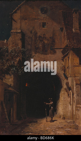 Bildende Kunst, Spitzweg, Carl (1808 – 1885), Malerei, "Die Schildwache" (The Watch), Haus der Kunst München, Karl, Deutsch, Biede Stockfoto