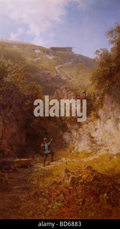 Bildende Kunst, Spitzweg, Carl (1808 – 1885), Malerei, "Der Urlauber" (The Nordende), Öl auf Holz, um 1880, private sammeln Stockfoto