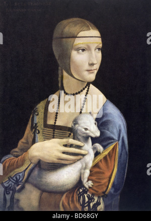 Leonardo da Vinci, 15.4.1452 - 2.5.1519, Malerei, "Die Dame mit dem Hermelin" (Porträt der Cecilia Gallerani), 1483-1486, o Stockfoto