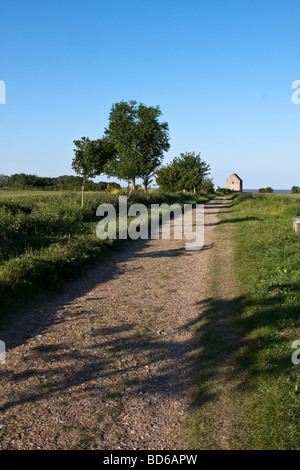 Straße nach St.-Peter Kapelle, Bradwell, Essex, UK. Auch bekannt als St. Peter an der Wand. Stockfoto