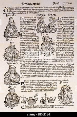 Schedel, Hartmann, 13.2.1440 - 28.11.1514, deutscher Arzt, Humanist, Historiker, arbeitet", Nürnberg Chronik", Ausgabe in Latein, von Anton Koberger, Nürnberg, 1493, Seite 37 gedruckt, Holzschnitte von Michael Wohlgemut und Wilhelm Pleydenwurff, private Sammlung, Artist's Urheberrecht nicht gelöscht werden Stockfoto