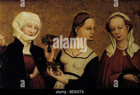 Bildende Kunst, Moser, Lucas, (ca. 1390 - nach 1434), Malerei, drei klugen Jungfrauen, Detail aus einem Gemälde auf der "Magdalenenalt Stockfoto