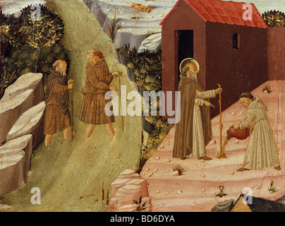 Bildende Kunst, Mittelalter, Italien, Malerei, "Szenen aus dem Leben des Eremiten Thebais", Fragment, Kasein auf Holz, Tuscan S Stockfoto