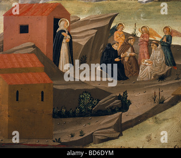 Bildende Kunst, Mittelalter, Italien, Malerei, "Szenen aus dem Leben des Eremiten Thebais", Fragment, Kasein auf Holz, Tuscan S Stockfoto