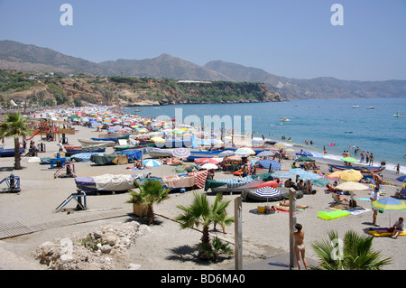 Playa de Burriana, Nerja, Costa del Sol, Provinz Malaga, Andalusien, Spanien Stockfoto