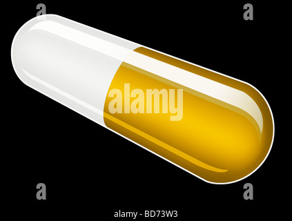 Kapsel auf schwarzem Hintergrund. Covid-19 Coronavirus-Konzept Stockfoto