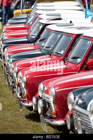 Eine Reihe von Mini Cooper Autos an den 50. Jahrestag Rallye markiert die Geburt des Mini, Birmingham, England, UK Stockfoto