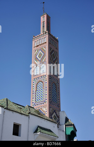 Minarett der Sidi Bouabid Moschee, Grand Socco, Tanger, Tanger-Tétouan Region, Marokko Stockfoto