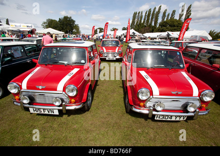 Eine Reihe von Mini Cooper Autos an den 50. Jahrestag Rallye markiert die Geburt des Mini, Birmingham, England, UK Stockfoto