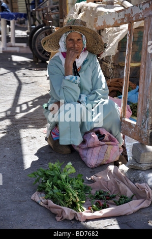 Lokale Mann Verkauf von Gemüse im Kasbah, Tanger, Tanger-Tétouan Region, Marokko Stockfoto