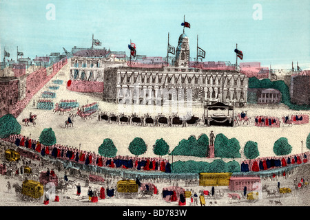 Der Leichenwagen und Prozession für Präsident Abraham Lincoln vor dem Rathaus am 25. April 1865, New York City Stockfoto