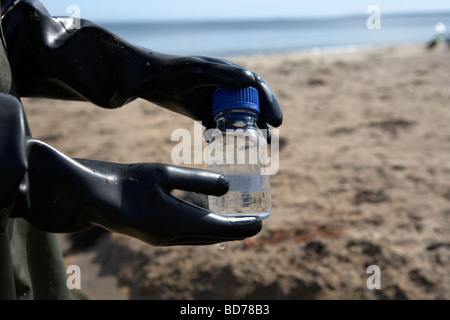 Nordirland Umwelt Service operative Probenahme Wasser vom lokalen Strand Wasser Qualitätsstandards im Vereinigten Königreich zu bewerten Stockfoto