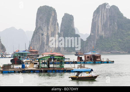 Schwimmendes Dorf in Halong Bucht, Vietnam Stockfoto