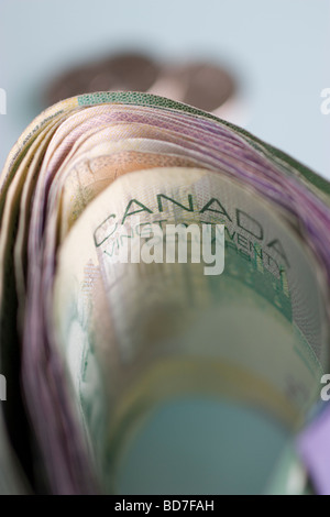 Kanadische Dollar Dollar Canadien Loonie Währung von Kanada begrenzt Schärfentiefe aufgrund Naheinstellung Stockfoto