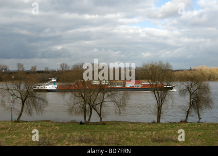 Containerbarge, Rhein, Köln, Deutschland. Stockfoto