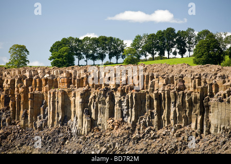 Ein Steinbruch mit Basaltsäulen am Chastreix (Puy de Dôme - Frankreich). Ein Chastreix, Une Carrière Avec des Orgues Basaltiques (Frankreich) Stockfoto