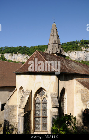 Baume Abtei, Baume Les Messieurs, Jura, Frankreich. Stockfoto