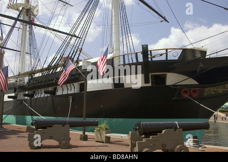 USS Constellation, die letzte alle Segel-Kriegsschiff der US-Marine gebaut ist für die Öffentlichkeit als Museum in Baltimore Inner Harbor Stockfoto