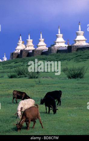 Die Wände des Erdene Zuu Klosters mit seinen 108 Stupas, Karakorum, Mongolei Stockfoto