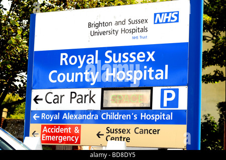 Royal Sussex county Hospital Parkplatz Zeichen Stockfoto