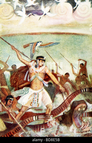 Die Ägypter geehrt Horus, durchbohren hier ein Nilpferd, als des Sohnes der Gottheiten Isis und Osiris. Stockfoto