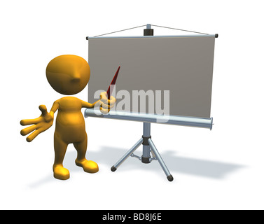3D Charakter stehen bei Präsentationstechnik oder Bildschirm Stockfoto