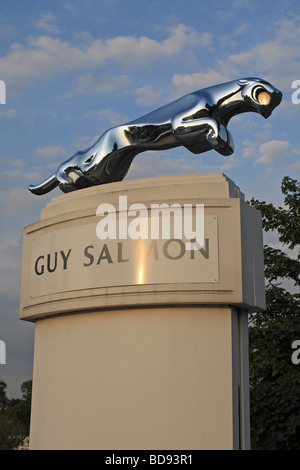 Die Jaguar Cars Ltd Logo außerhalb der Guy Salmon-Autohaus in Ascot, Berkshire, UK. Stockfoto