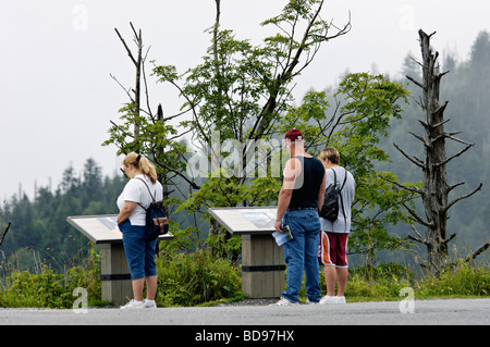 Lesen informative Beschilderung im Clingmans Dome in den Great Smoky Mountains National Park in North Carolina Touristen Stockfoto