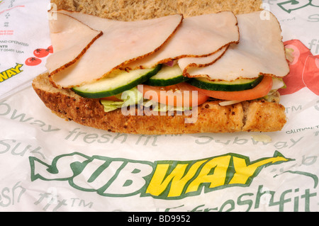 U-Bahn Türkei sub Sandwich auf Verpackung mit der U-Bahn logo USA Stockfoto