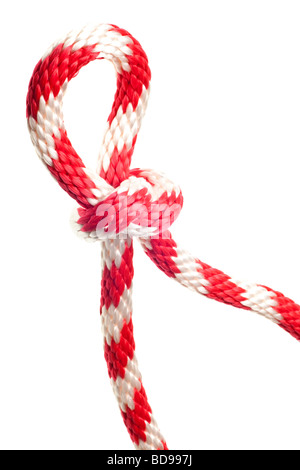 roten und weißen Nylon-Seil auf einer rein weißen Hintergrund isoliert Stockfoto