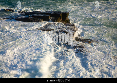 Neuseeland Southland The Catlins Waves crash auf Felsen in der Nähe von South Head die Landzunge trennt Curio Bay von Porpoise Bay Stockfoto