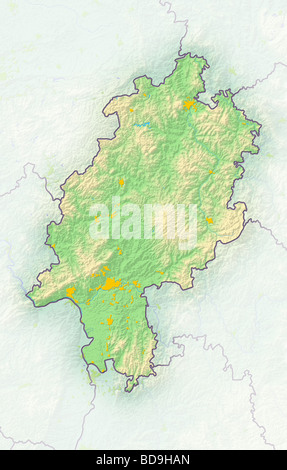 Hessen, Bundesland, schattierte Reliefkarte. Stockfoto