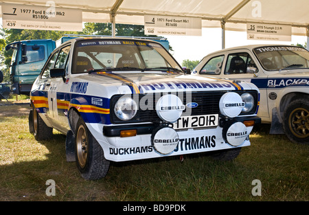 Malcolm Wilson 1977 Ford Escort Mk2 RS1800 im Fahrerlager beim Goodwood Festival of Speed, Sussex, UK. Stockfoto