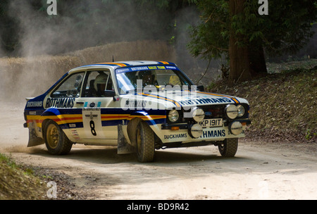 1979 Ford Escort Mk2 RS1800 mit Andrew Haddon Fahrer auf der Rallye-Bühne beim Goodwood Festival of Speed, Sussex, UK. Stockfoto