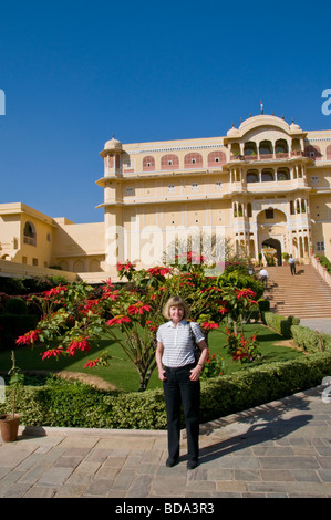 Samode Palace Hotel, Samode, in der Nähe von Jaipur, dekorative Hallen, Räume, die Jagdszenen zu erarbeiten, Innenhöfe und Archtecture Stockfoto