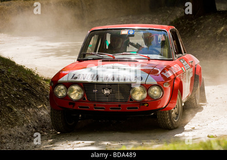 1973 Lancia Fulvia HF auf der Rallye-Bühne beim Goodwood Festival of Speed, Sussex, UK. Fahrer: Alessandro Carrara. Stockfoto