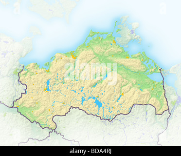 Mecklenburg-Vorpommern (Bundesland), schattierte Reliefkarte. Stockfoto