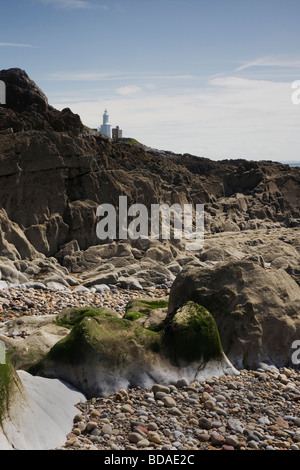 Die Mumbles Leuchtturm gesehen vom Armband Bucht an der Gower Halbinsel South Wales UK Stockfoto