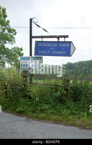 Zeichen für Newhouse Bauernhof Forellen Fischerei Devon England Stockfoto