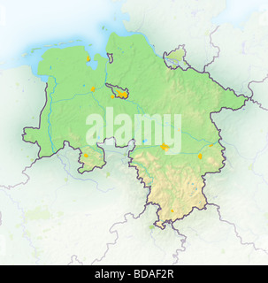 Niedersachsen (Bundesland), schattierte Reliefkarte. Stockfoto