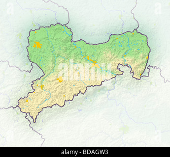 Sachsen (Sachsen), Bundesland, schattierte Reliefkarte. Stockfoto